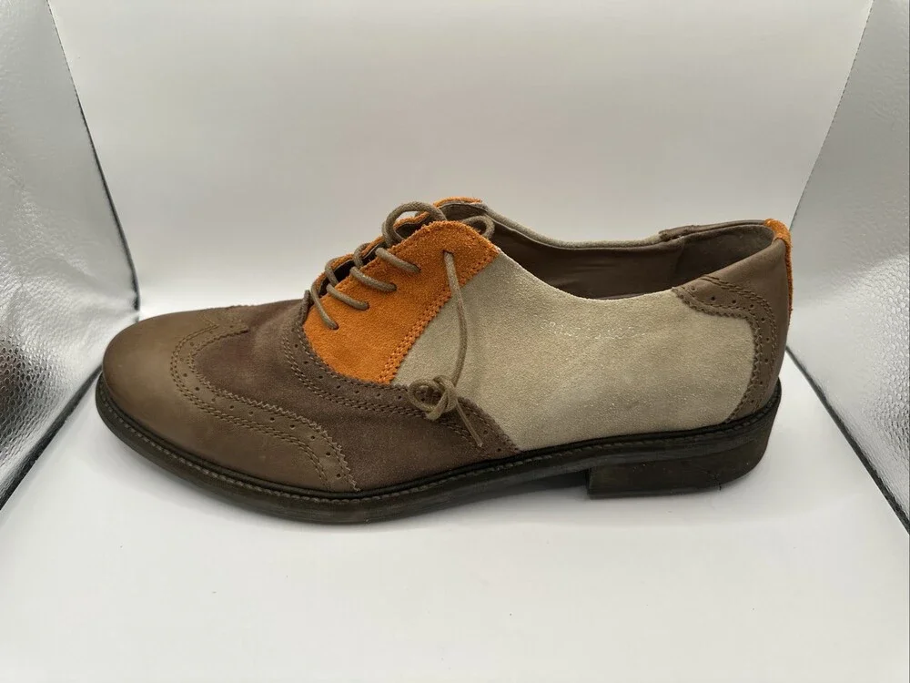 John Fluevog Welles Men's Dress Shoes Sz 12 Orange & Brown *Discontinued Style*